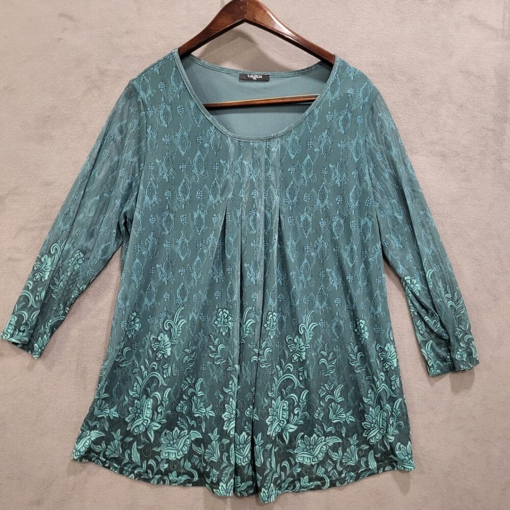 Valolia Blouse Women's Size XXL Sheer Overlay Floral Stretchy Office Casual‎